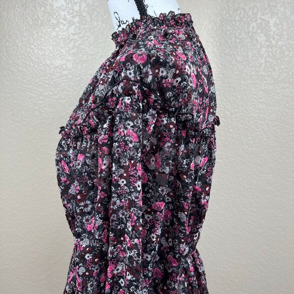 Zara black blouse Floral print Long sleeve peplum top boho romantic size M - Picture 11 of 13